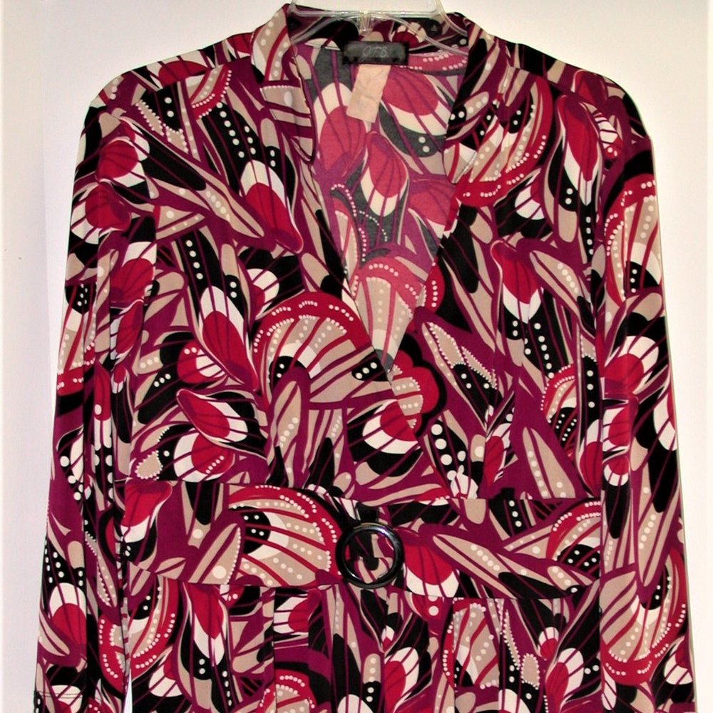 JTB Women's V-Necked Jersey Blouse with Faux Belt and 3/4 Sleeves ~ Size XL